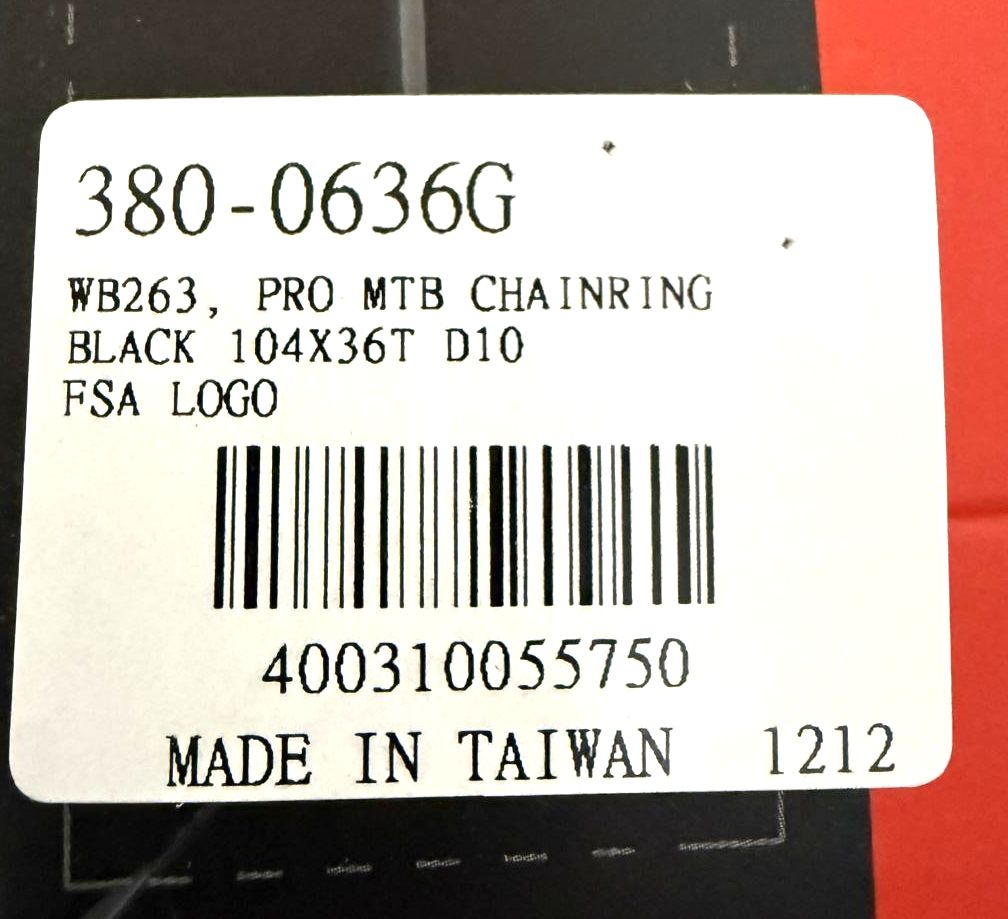FSA Afterburner 104 BCD 104BCD 36 tooth Alloy MTB Chainring WA263 380-0636G NEW