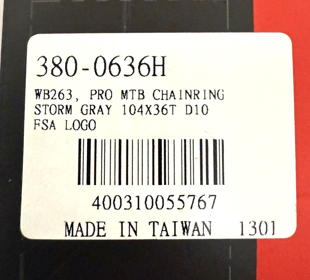 FSA Pro 104 BCD 104BCD 36 tooth Alloy MTB Chainring Grey WB263 380-0636H NEW