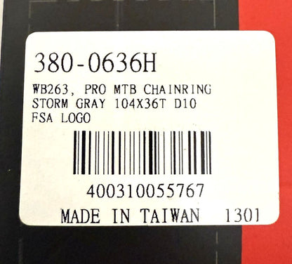 FSA Pro 104 BCD 104BCD 36 tooth Alloy MTB Chainring Grey WB263 380-0636H NEW