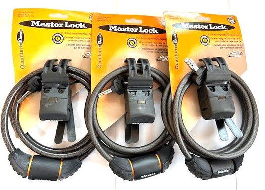 Lot of 3 MASTER LOCK PRO SPORT 6' Integrated Keyed Cable Lock 10mm Bicycle Bike