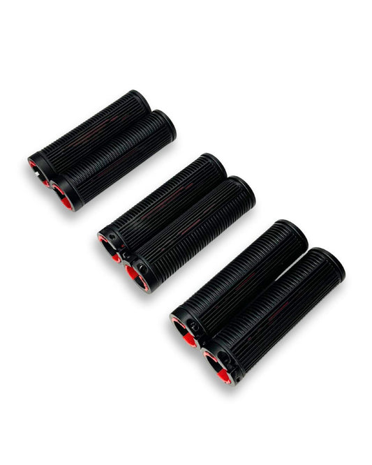 Lot of 3 Lock-On Bike Grips 120mm Ribbed Rubber MTB Handlebar Single Clamp