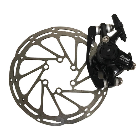 Avid BB7 Road S mechanical disc brake caliper with 140mm rotor and mounting bolts, strong cable-actuated braking for road/cx
