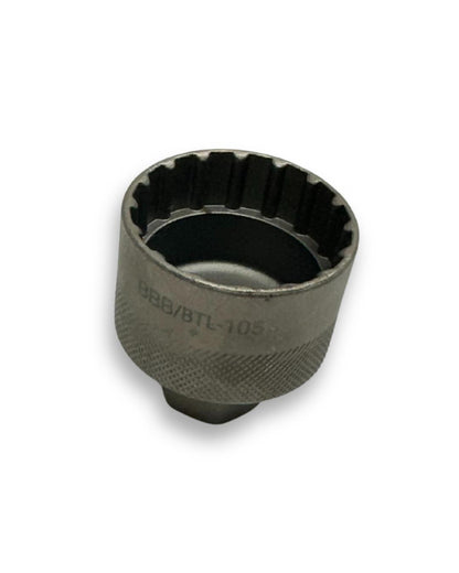 Bottom bracket maintenance kit with MultiHook lockring tool, BracketGrip cup wrench, BracketPlug socket, and DriveForce handle
