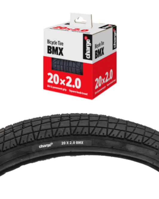 Charge Innova 20 x 2.0 BMX bike tire in black with dirt and pavement grip