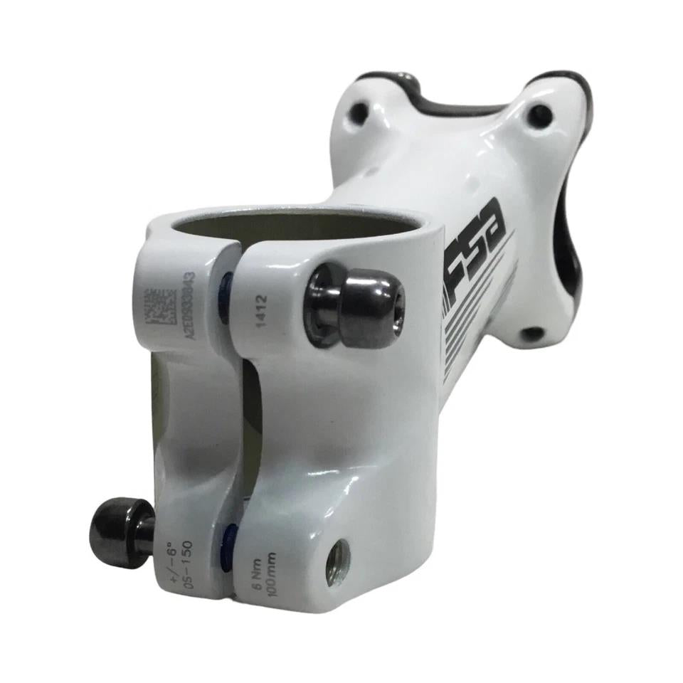 White alloy bike stem 100mm 31.8mm clamp 6 degree with carbon faceplate lightweight
