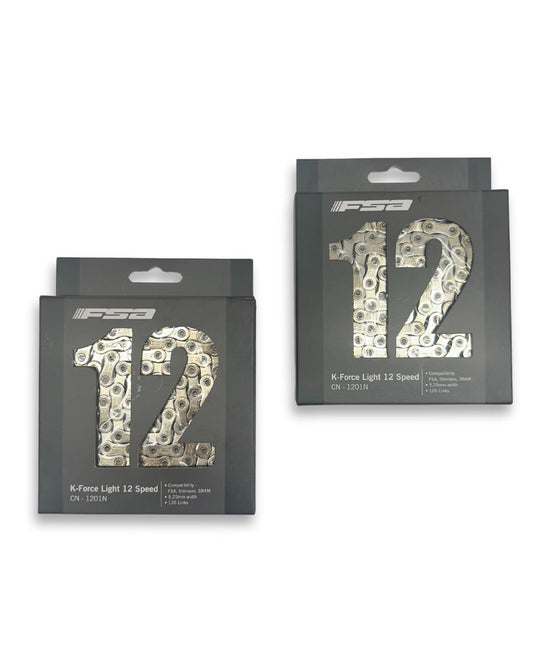 2-pack FSA K-Force Light 12-speed MTB chains, 126 links each, 5.25 mm width  