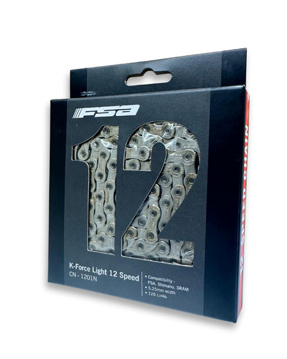2-pack FSA K-Force Light 12-speed MTB chains, 126 links each, 5.25 mm width  