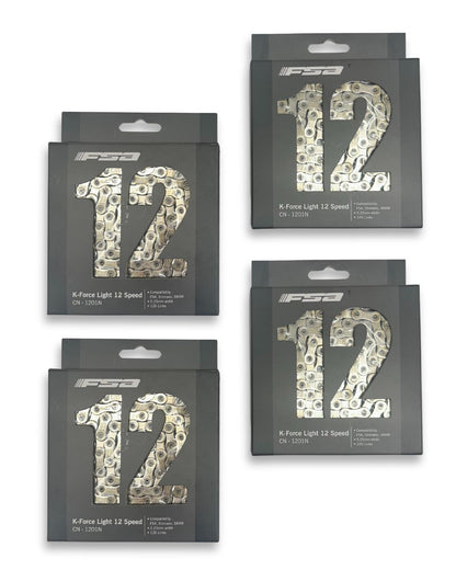 4-pack FSA K-Force Light 12-speed MTB chains, 126 links each, 5.25 mm width  