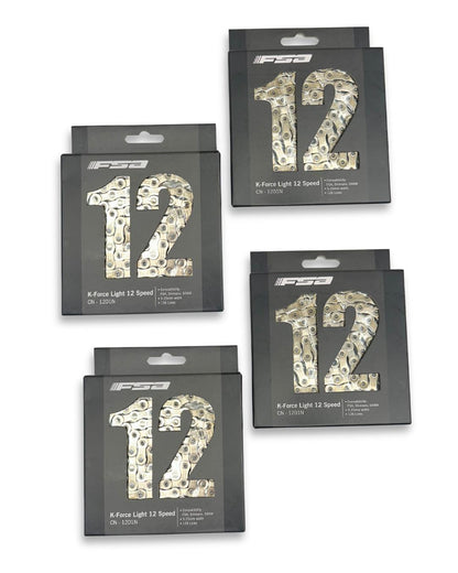 4-pack FSA K-Force Light 12-speed MTB chains, 116 links each, with DriveLink connector