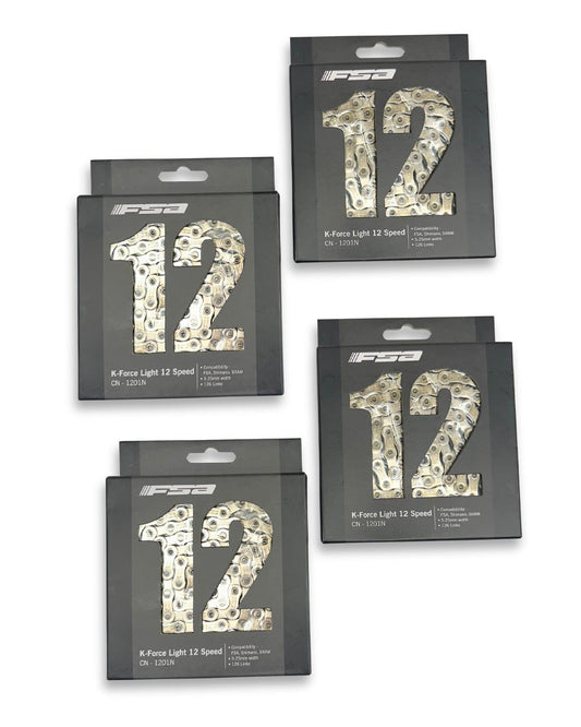 4-pack FSA K-Force Light 12-speed MTB chains, 116 links each, with DriveLink connector