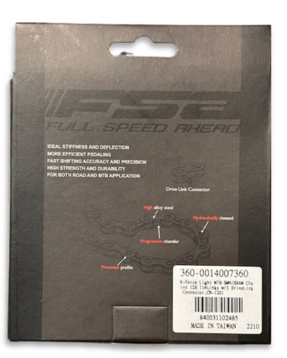 FSA K-Force Light CN-1201N 12-speed mountain bike chain with 116 links and DriveLink connector in retail box