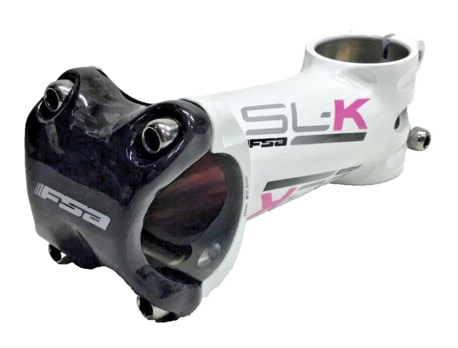 FSA SL-K stem 100mm with 31.8mm clamp ±6° for 1-1/8 inch steerer alloy with carbon faceplate in white and pink