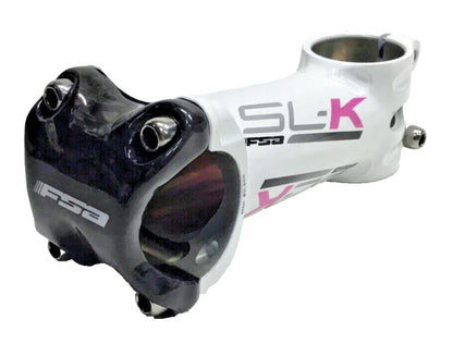 FSA SL-K stem 100mm with 31.8mm clamp ±6° for 1-1/8 inch steerer alloy with carbon faceplate in white and pink