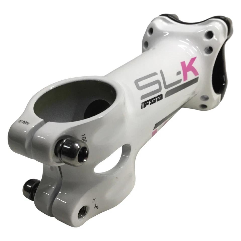 FSA SL-K stem 100mm with 31.8mm clamp ±6° for 1-1/8 inch steerer alloy with carbon faceplate in white and pink