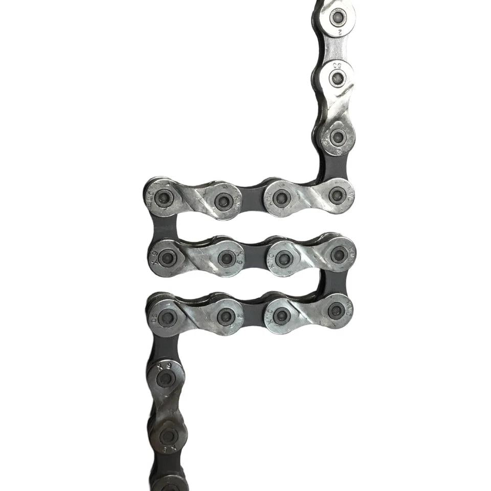 KMC X9 9-speed bike chain 116 links in grey with missing link compatible with Shimano and SRAM