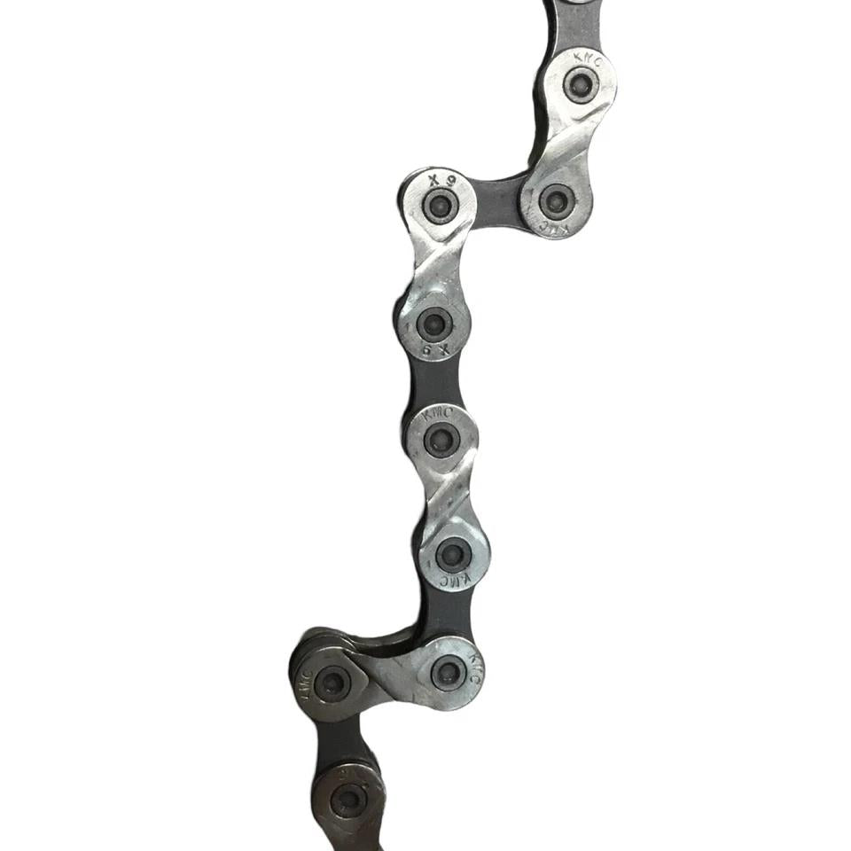 KMC X9 9-speed bike chain 116 links in grey with missing link compatible with Shimano and SRAM