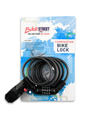 BIKE STREET Combination Bike Lock Cable 8mm x 6' Combo Flexible W/ Mounting NEW