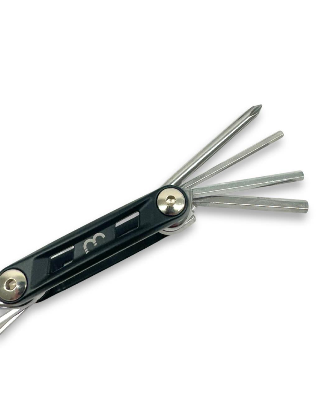 Multi tool kit with BBB PrimeFold small 9-function, medium 14-function, and large 16-function tools