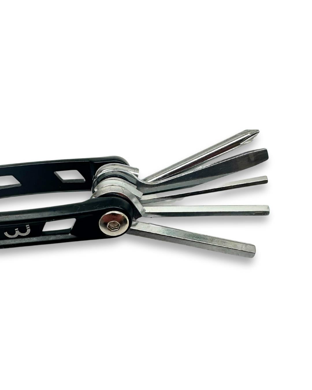 Multi tool kit with BBB PrimeFold small 9-function, medium 14-function, and large 16-function tools