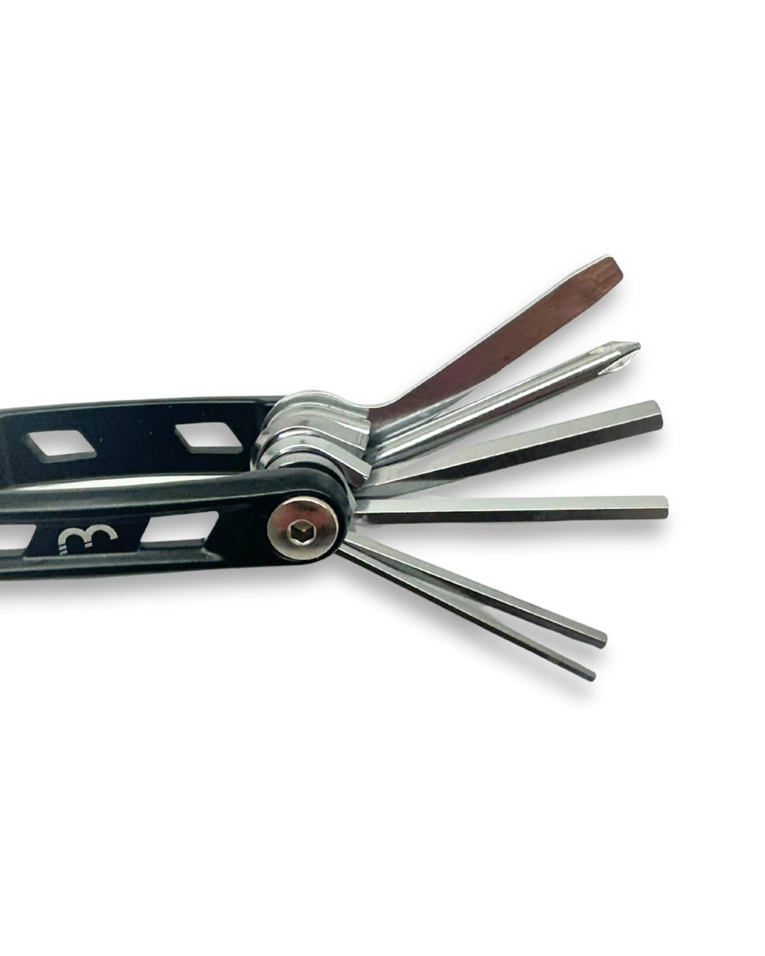 Multi tool kit with BBB PrimeFold small 9-function, medium 14-function, and large 16-function tools