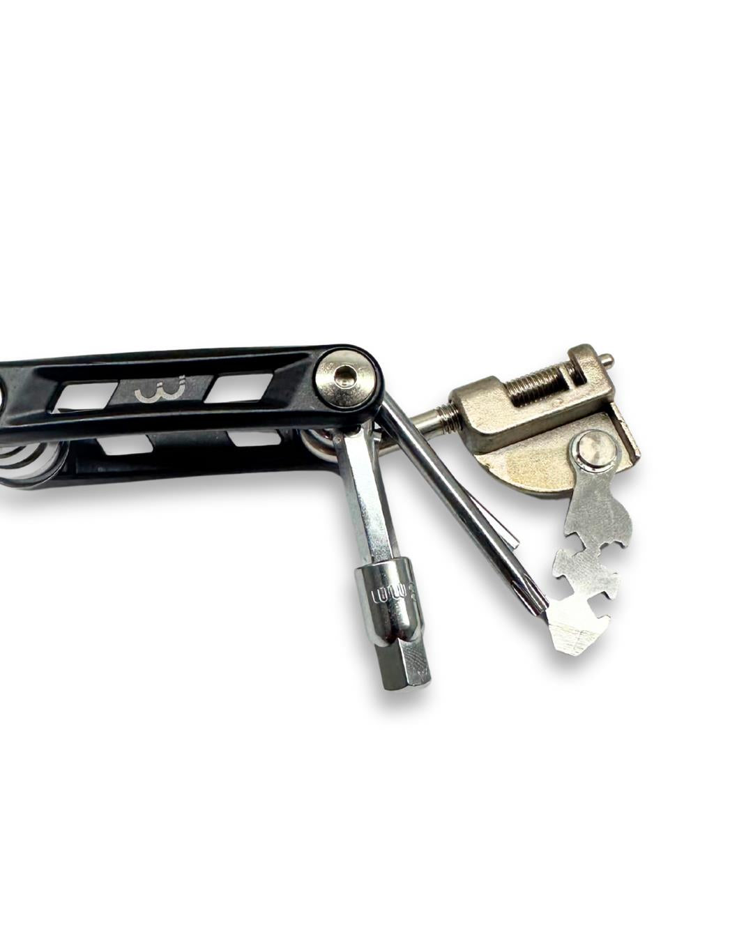 Multi tool kit with BBB PrimeFold small 9-function, medium 14-function, and large 16-function tools