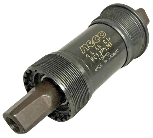NECO square taper bottom bracket 68x119mm BSA threaded sealed cartridge in black