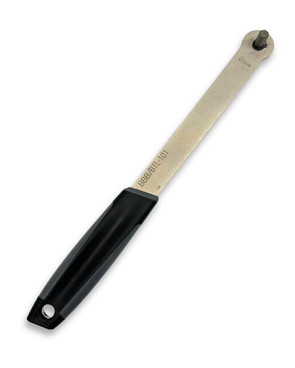 Bike precision wrench kit with cone wrench set, chainring nut wrench, long hex allen wrench, and long pedal wrench