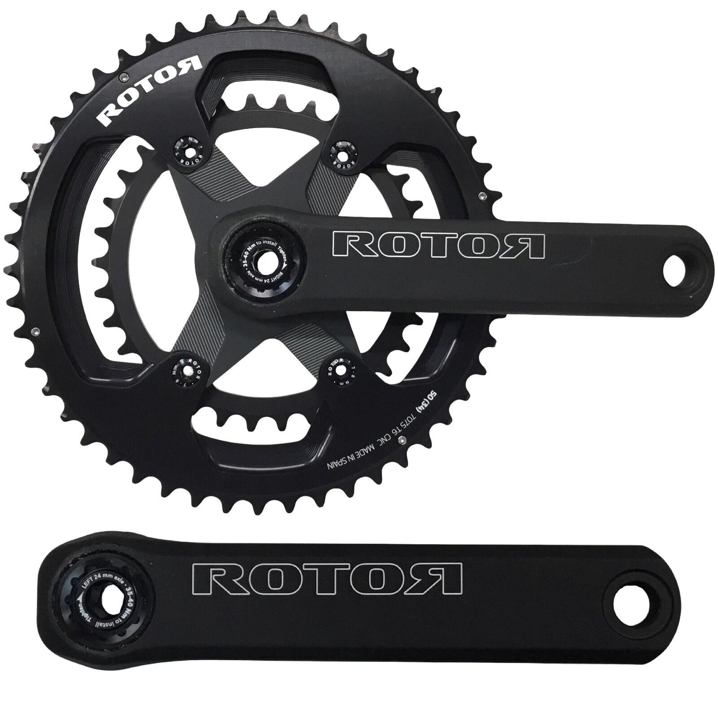 Rotor NS24 road crankset with 50/34T chainrings, 175mm arms, 24mm spindle, 110x4 BCD for 10/11-speed drivetrains
