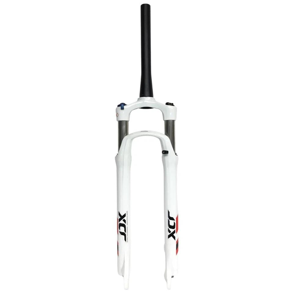 Suntour XCR 29 inch fork 80mm travel tapered QR 9x100 white MTB suspension lockout