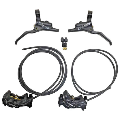 Tektro Orion 4P M745 hydraulic disc brake set, front and rear, 4-piston post mount calipers with 900/1800mm hoses for MTB