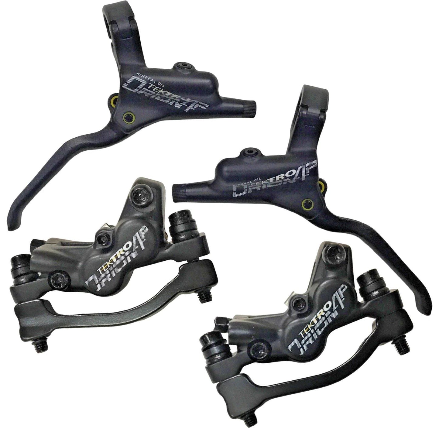 Tektro Orion 4P M745 hydraulic disc brake set, front and rear, 4-piston post mount calipers with 900/1800mm hoses for MTB