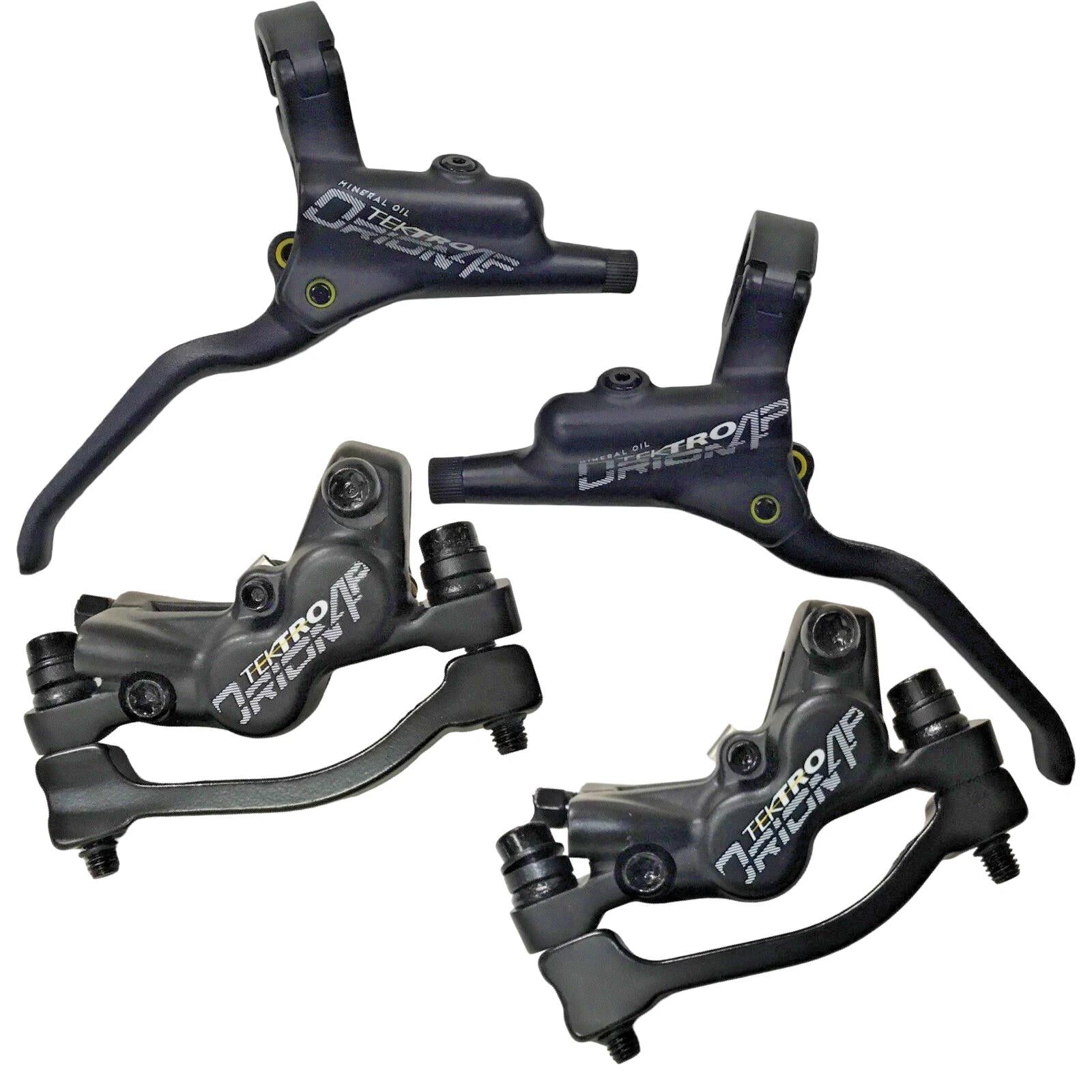 Tektro Orion 4P M745 hydraulic disc brake set, front and rear, 4-piston post mount calipers with 900/1800mm hoses for MTB