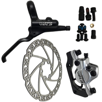 Tektro Vela hydraulic disc brake rear set with 160mm rotor and 1600mm hose, silver, for MTB or hybrid bikes