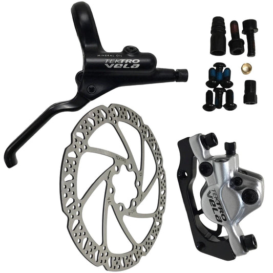 Tektro Vela hydraulic disc brake rear set with 160mm rotor and 1600mm hose, silver, for MTB or hybrid bikes