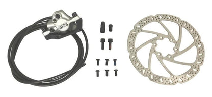 Tektro Vela hydraulic disc brake rear set with 160mm rotor and 1600mm hose, silver, for MTB or hybrid bikes