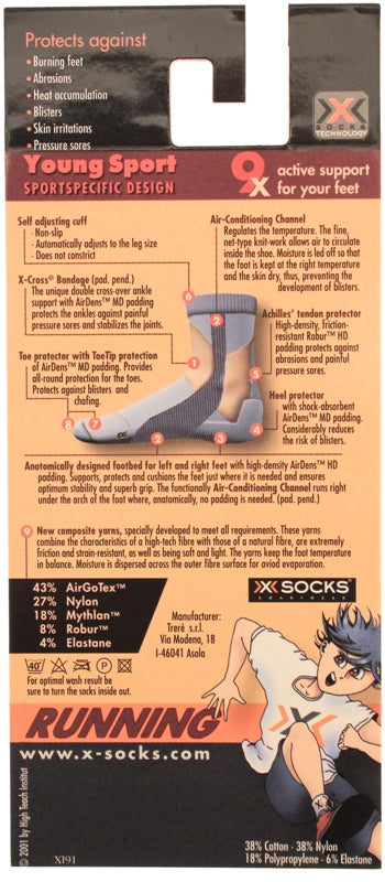 X-SOCKS RUNNNG YOUNG SPORT JR MSRP $25 Short Sock KIDS 7 - 8.5 EU 24 - 26 NEW