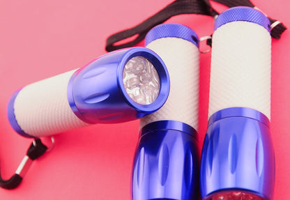 3 Quantity 9 LED Flashlights Blue Anodized Aluminum Rubber Grip Push Button NEW - Random Bike Parts