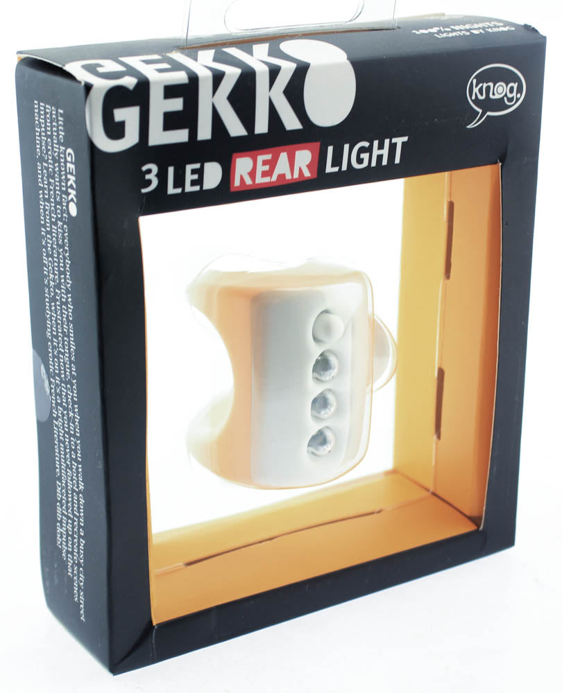 KNOG GEKKO White W/ 3 RED LED Bike Tail Light Rear 5 Flash Mode 2.4 Lumen NEW