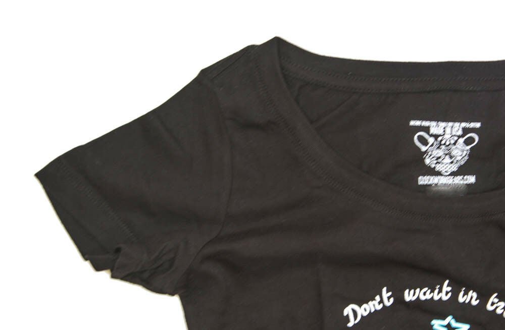 CLOCKWORK GEARS Don't Wait M Womens T-Shirt Short Sleeve Black Cotton V-Neck NEW - Random Bike Parts
