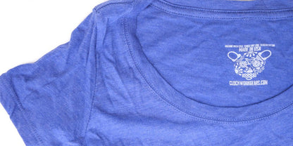 CLOCKWORK GEARS MIDNIGHT MESSAGE Med Womens T-Shirt Short Sleeve Blue Cotton NEW - Random Bike Parts