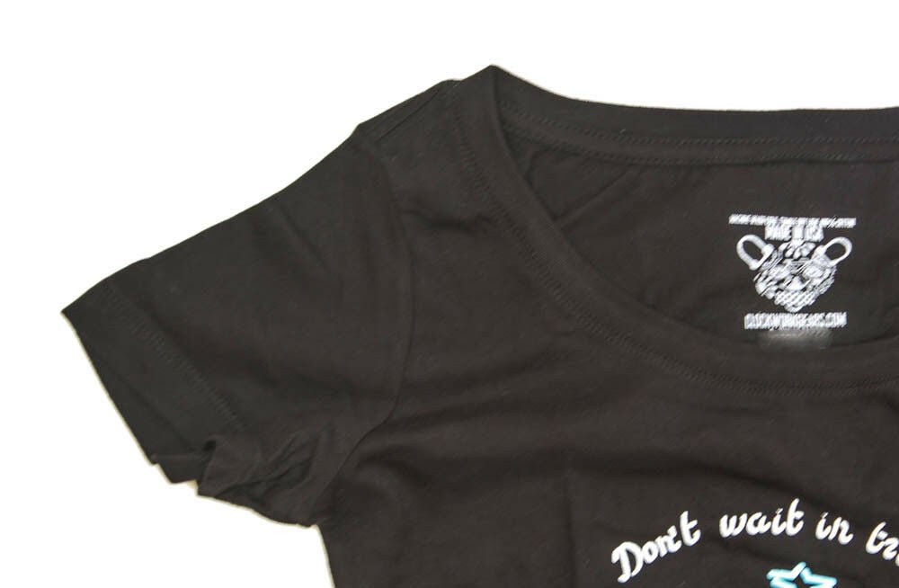 CLOCKWORK GEARS DON'T WAIT Lg Women T-Shirt Short Sleeve Black Cotton V-Neck NEW - Random Bike Parts