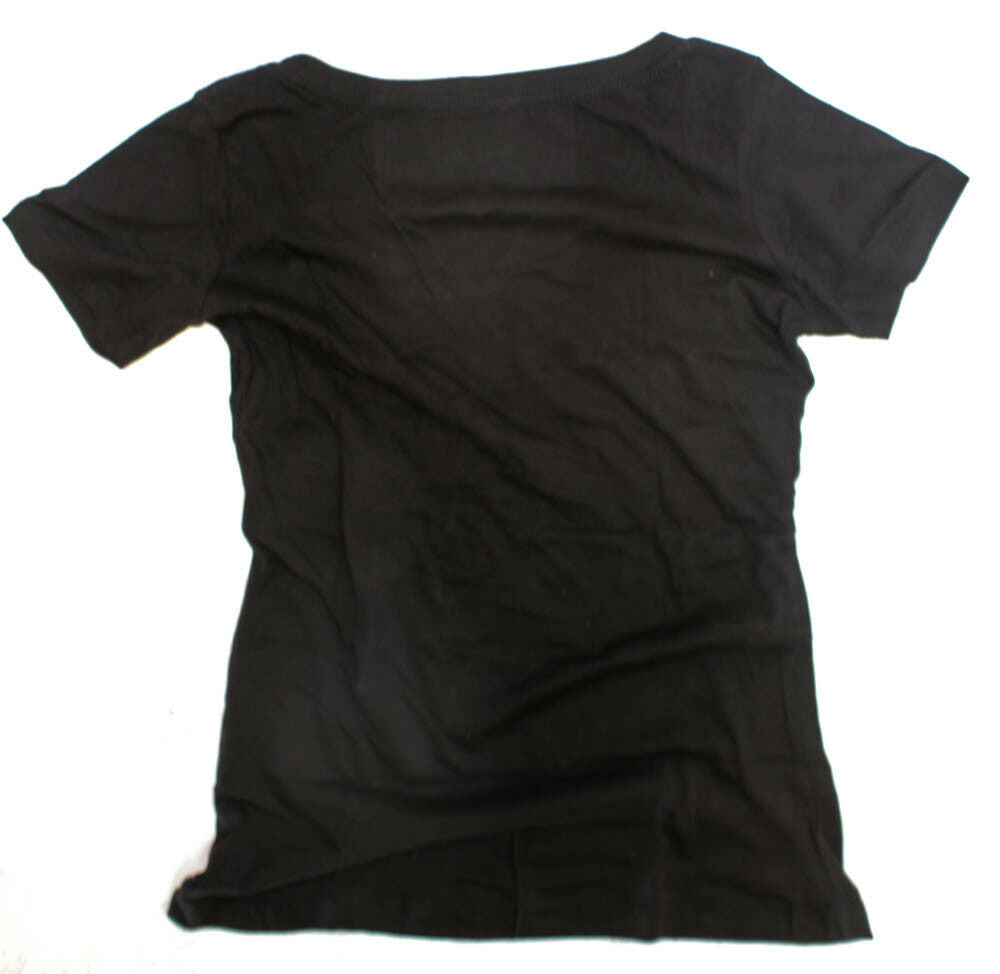 CLOCKWORK GEARS DON'T WAIT Lg Women T-Shirt Short Sleeve Black Cotton V-Neck NEW