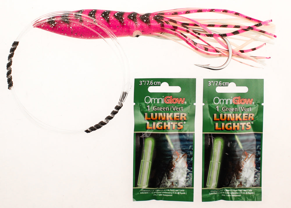 TGT NIGHT BARS Bioluminescent Glowing Squid Lure Pink Bait Omni Glow Lights NEW