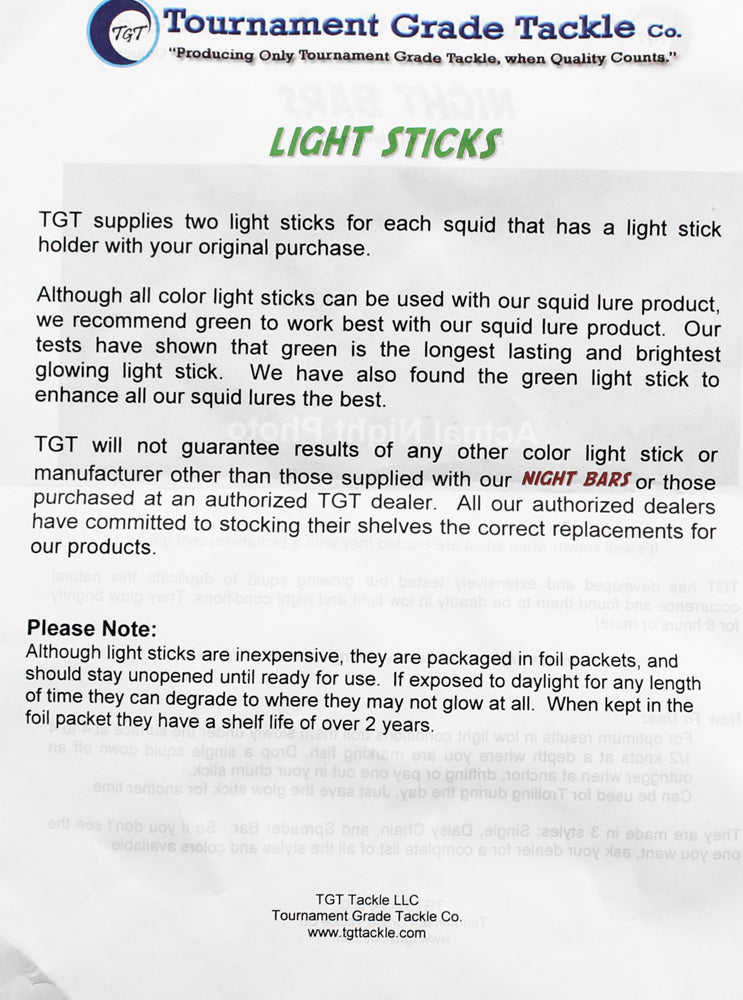 TGT NIGHT BARS Bioluminescent Glowing Squid Lure Pink Bait Omni Glow Lights NEW