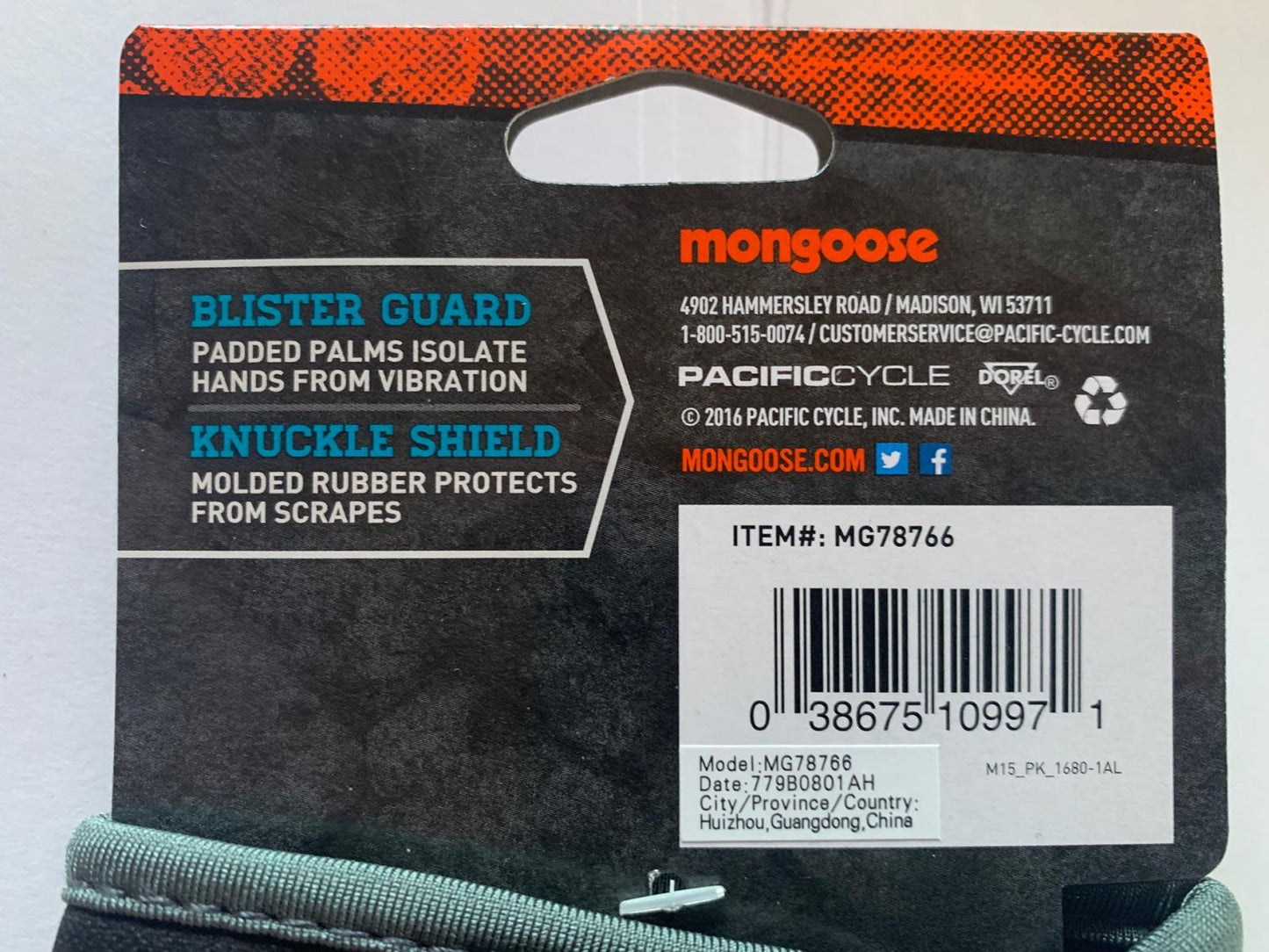 Mongoose L/XL Full Finger Bike Bicycle Padded Gloves Black BMX Mountain New