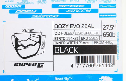 Spank Oozy Evo 26AL 32 Hole 27.5" 650b Mountain Bike Wheel Rim Black 440g New