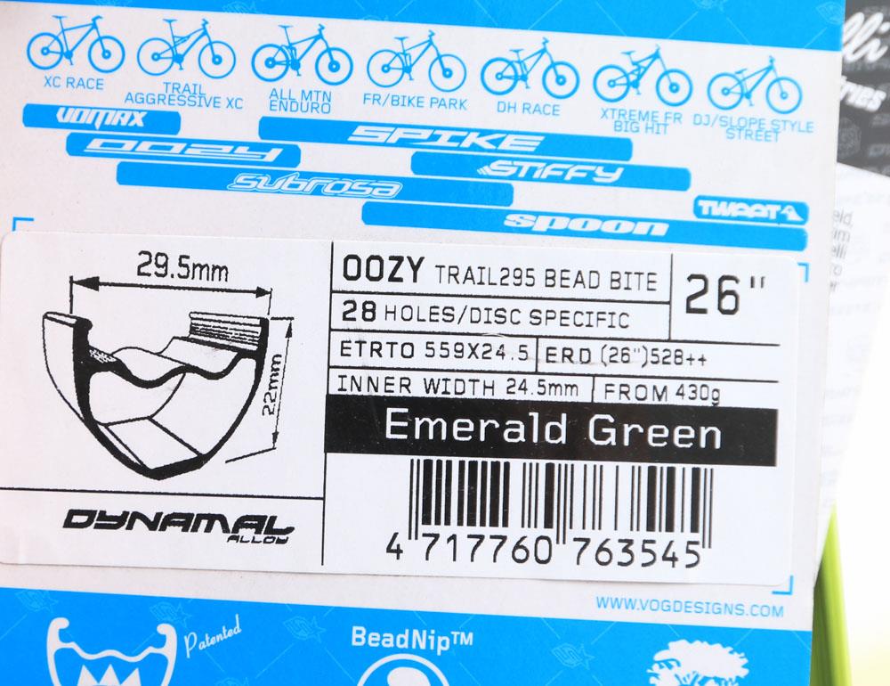 Spank Oozy 295 Trail 26" Mountain Bike Wheel Rim Green 28h Hole Disc New