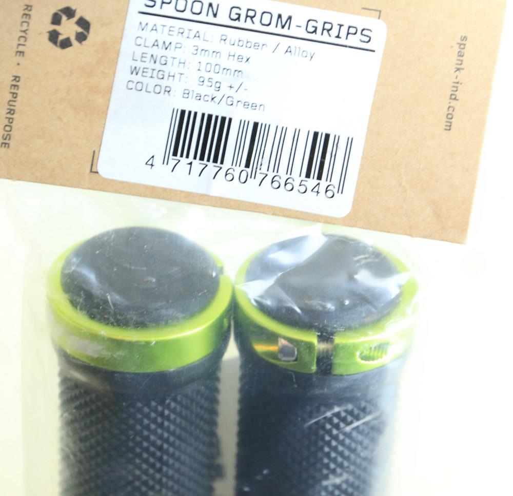 SPANK Spoon Grom Lock On Handlebar MTB Flat Bar Grips Green 100mm NEW