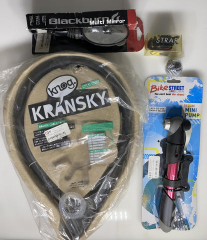 Lot of Cycling Accessory Kit/ Pump, Bike Lock, Mirror, and Straps: Kit 8