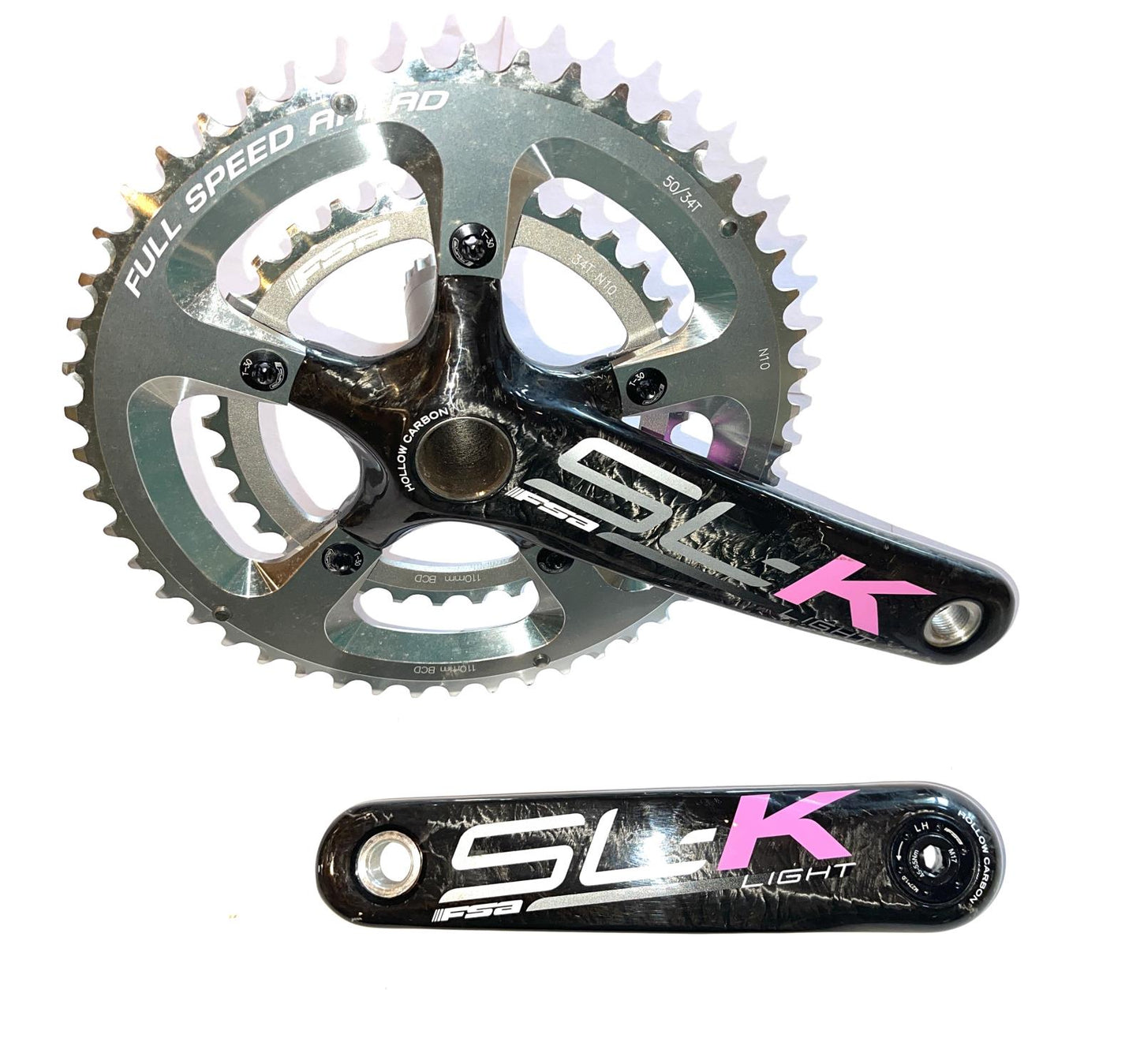 FSA SL-K Light 50/34T 165mm N10 Road Bike Carbon Crankset Megaexo Pink NTO New